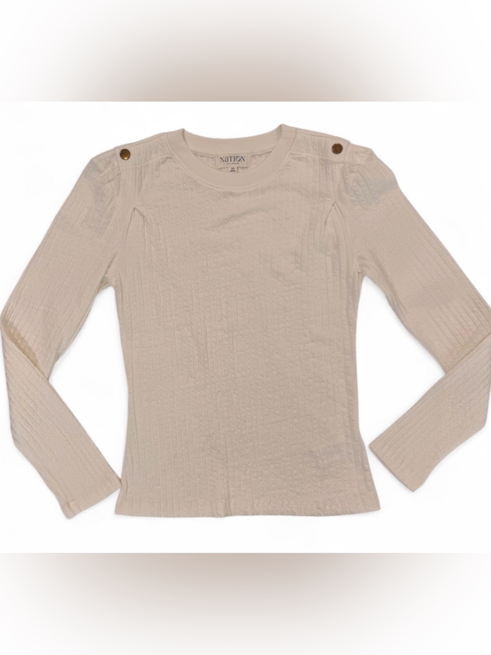 Nation Los Angeles Marsel Long Sleeve Top Porcelain Gold Snaps XS $138